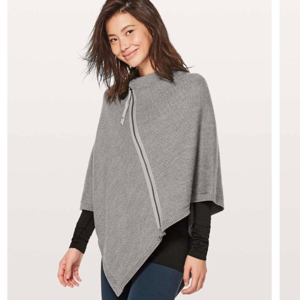 Lululemon On The Go Poncho Sweater Merino Wool Heathered Core Medium Grey O/S